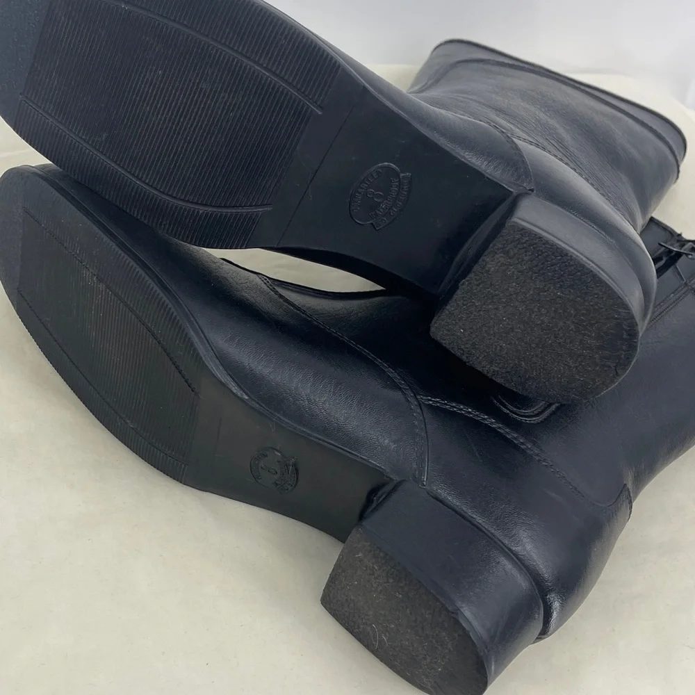 Black RUBBER Women's RAIN Boots SIZE 8 FLEESE LINED SIDE ZIPPER